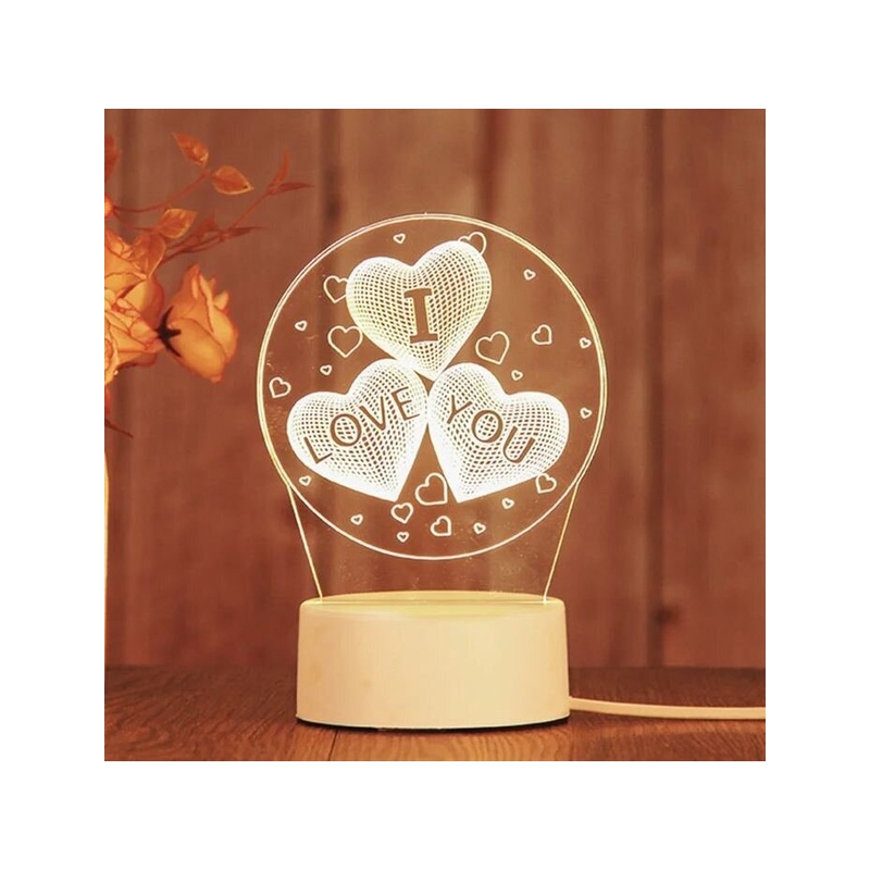 3D akrila galda lampa I Love You, silti balta GEEKEO