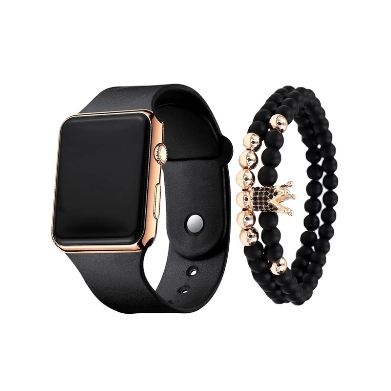 Relogio Masculino Men's LED Electronic Watch and Bracelet Set, 2 Pieces