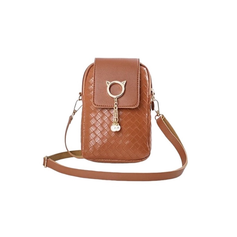 Rombus moteriškas mini krepšys ant pečių, ruda