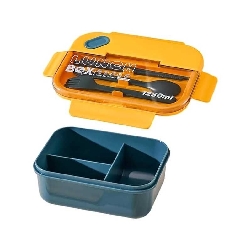 LazySusan pusdienu kaste ar 3 nodalījumiem, zila/dzeltena, 1250 ml