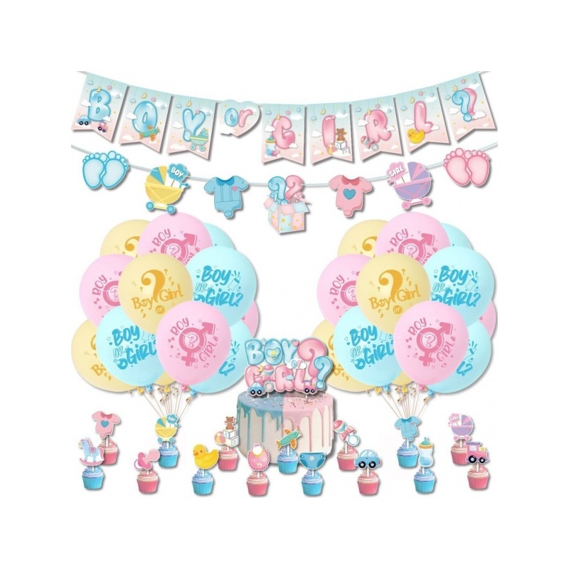 Fukmory Gender paljastaa/lastenjuhlakoristeita 44 kpl Sukupuolijuhlan koristeet / Babyshowerin koristeet