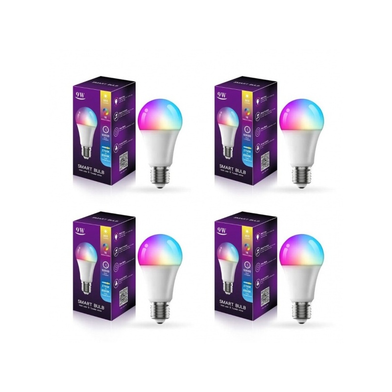 LED RGB-lamppu E27 9W, 4 kpl