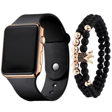 Prabangus vyriškas skaitmeninis laikrodis su LED ekranu ir apyrankė „Relogio Masculino“, 2 vnt. rinkinys