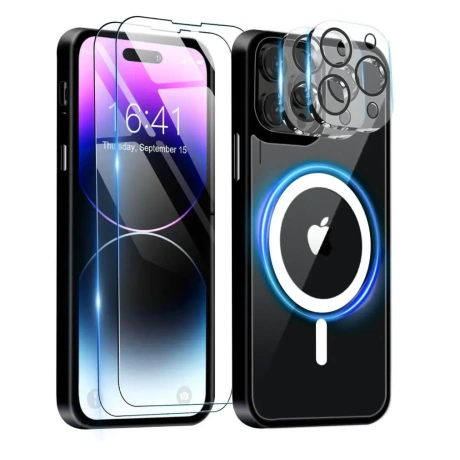 BOTOER dėklas iPhone 13, 14, 2 akiniai ekranui, 2 akiniai fotoaparatams