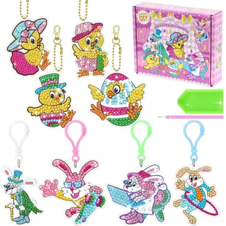 Dimanta atslēgu piekariņi bērniem SelfTek DIY, 8 gab.