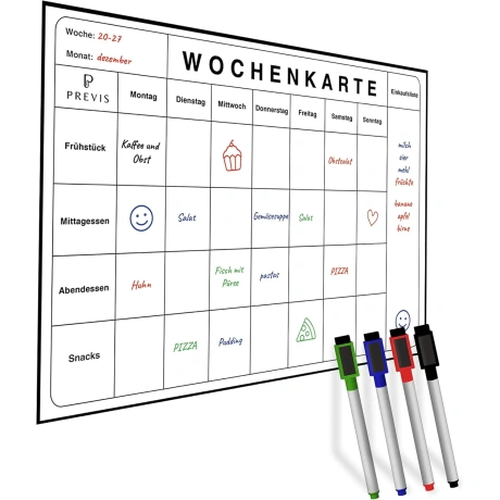 Previs magnētiskā tāfele, Nedēļas plānotājs, ar 4 marķieriem