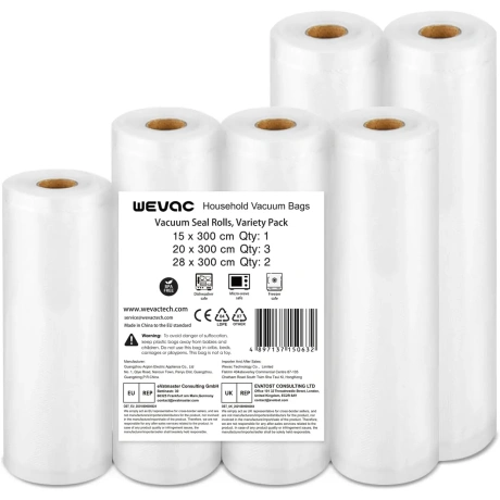 Wevac toiduainete vaakumrullid 15×300 cm (1 tk), 20×300 cm (3 tk), 28×300 cm (2 tk)