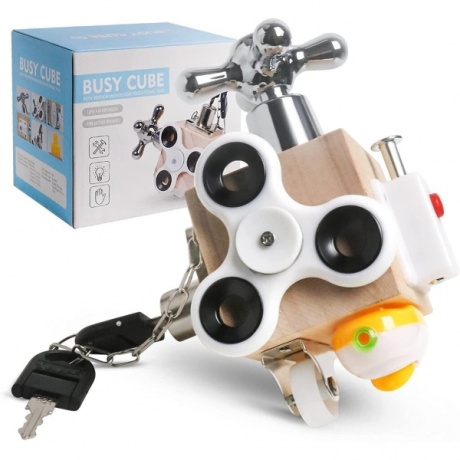 Busy Cube puinen opettava sensorikuutio lapsille, 7-in-1