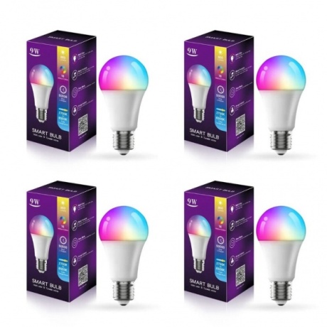 LED RGB-lamppu E27 9W, 4 kpl
