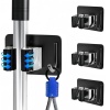 QMAHA Broom Mop Holder Self Adhesive, 4 Pcs Stainless Steel Mop Holder Wall Mounted with Hooks
